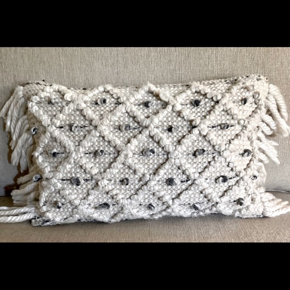 Magnolia Home white and grey lumbar pillow 21x13